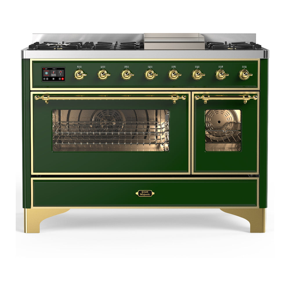 ILVE Majestic III 48" Emerald Green Dual Fuel Range with 8 Burners and Griddle Triple Glass Door Natural Gas