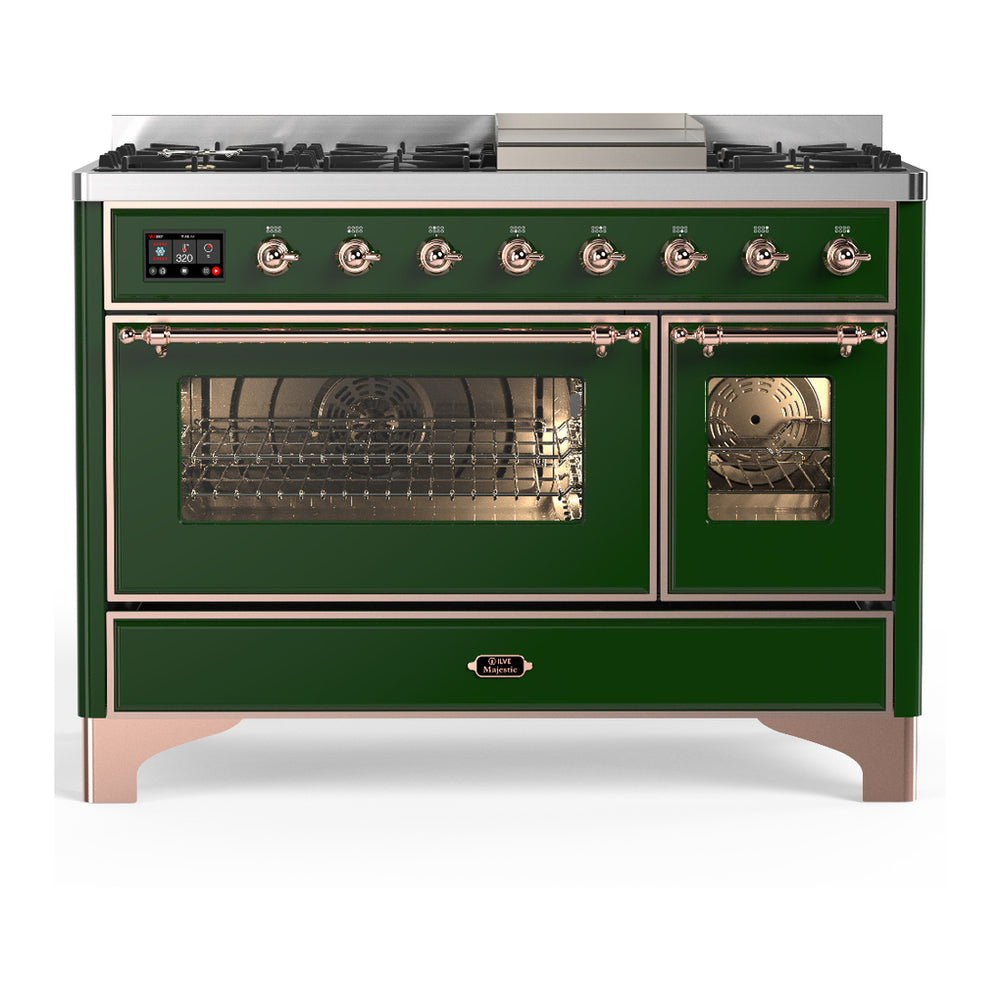 ILVE Majestic III 48" Emerald Green Dual Fuel Range with 8 Burners and Griddle Triple Glass Door Liquid Propane
