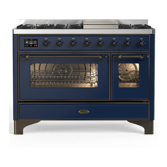 ILVE Majestic III 48" Midnight Blue Dual Fuel Range with 8 Burners and Griddle Triple Glass Door Natural Gas