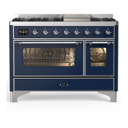 ILVE Majestic III 48" Midnight Blue Dual Fuel Range with 8 Burners and Griddle Triple Glass Door Natural Gas