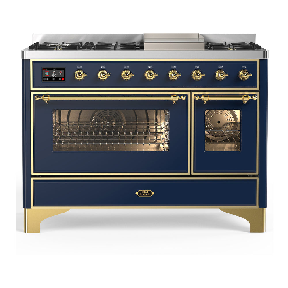 ILVE Majestic III 48" Midnight Blue Dual Fuel Range with 8 Burners and Griddle Triple Glass Door Natural Gas