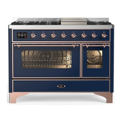 ILVE Majestic III 48" Midnight Blue Dual Fuel Range with 8 Burners and Griddle Triple Glass Door Liquid Propane