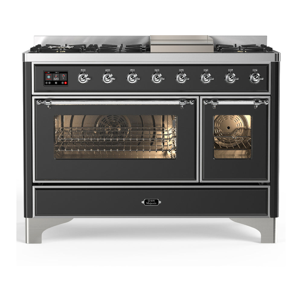 ILVE Majestic III 48" Graphite Matte Dual Fuel Range with 8 Burners and Griddle Triple Glass Door Natural Gas