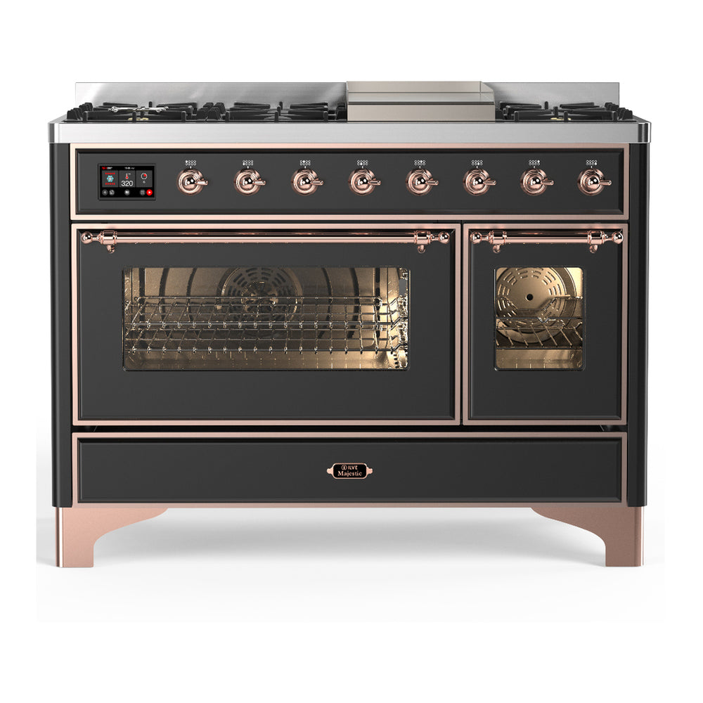 ILVE Majestic III 48" Graphite Matte Dual Fuel Range with 8 Burners and Griddle Triple Glass Door Natural Gas