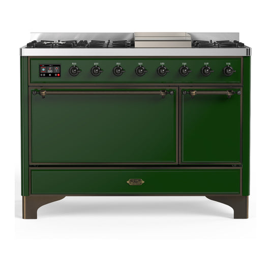 ILVE Majestic III 48" Emerald Green Dual Fuel Range with 8 Burners and Griddle Solid Door Liquid Propane