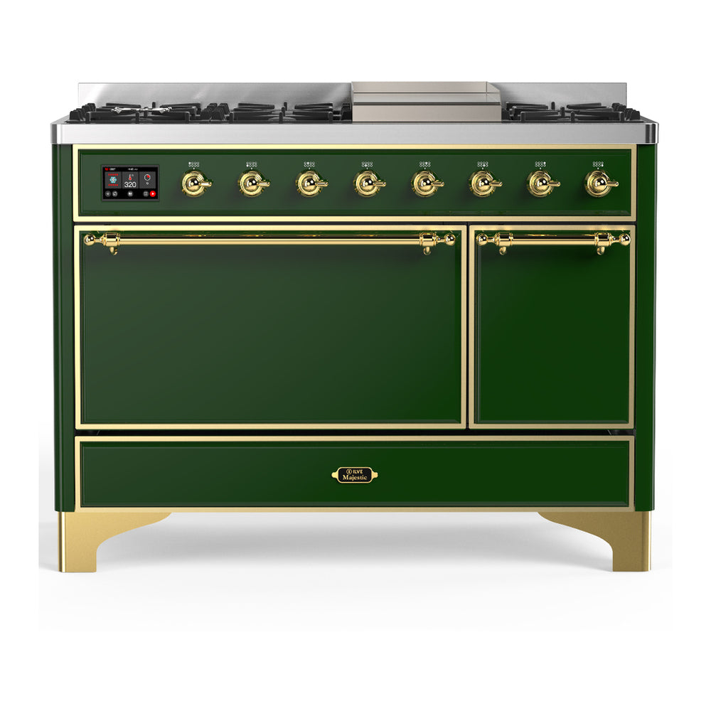 ILVE Majestic III 48" Emerald Green Dual Fuel Range with 8 Burners and Griddle Solid Door Liquid Propane