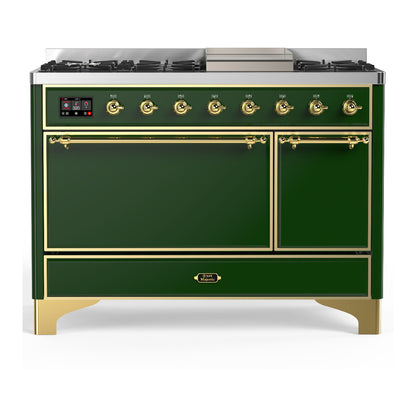 ILVE Majestic III 48" Emerald Green Dual Fuel Range with 8 Burners and Griddle Solid Door Liquid Propane