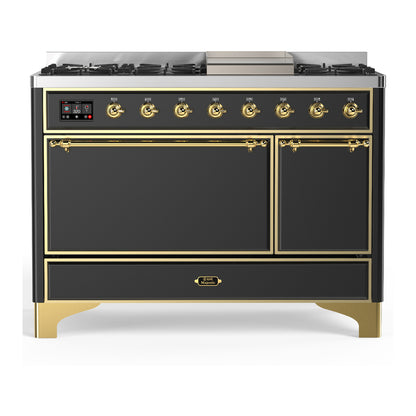 ILVE Majestic III 48" Graphite Matte Dual Fuel Range with 8 Burners and Griddle Solid Door Natural Gas