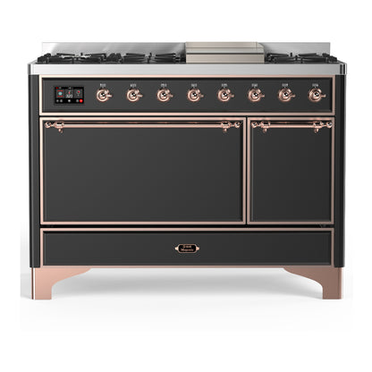 ILVE Majestic III 48" Graphite Matte Dual Fuel Range with 8 Burners and Griddle Solid Door Natural Gas