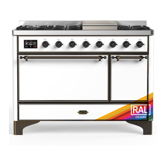 ILVE Majestic III 48" RAL Dual Fuel Range with 8 Burners and Griddle Solid Door Liquid Propane