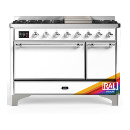 ILVE Majestic III 48" RAL Dual Fuel Range with 8 Burners and Griddle Solid Door Natural Gas