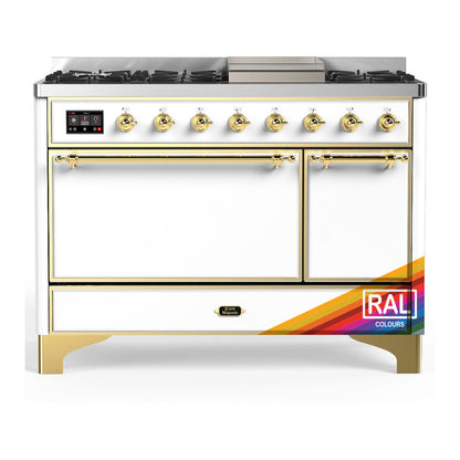 ILVE Majestic III 48" RAL Dual Fuel Range with 8 Burners and Griddle Solid Door Liquid Propane
