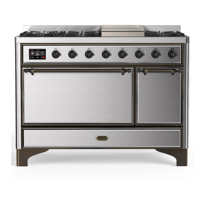 ILVE Majestic III 48" Stainless Steel Dual Fuel Range with 8 Burners and Griddle Solid Door Liquid Propane