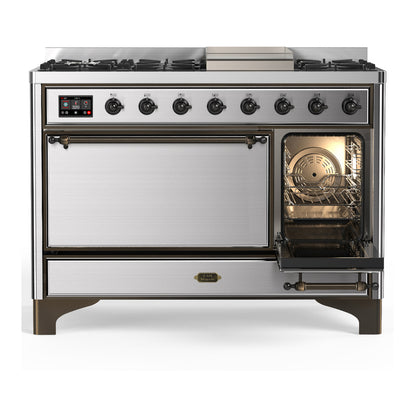 ILVE Majestic III 48" Stainless Steel Dual Fuel Range with 8 Burners and Griddle Solid Door Liquid Propane