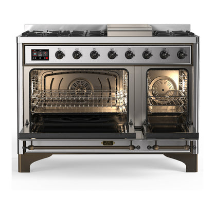 ILVE Majestic III 48" Stainless Steel Dual Fuel Range with 8 Burners and Griddle Solid Door Natural Gas
