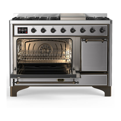 ILVE Majestic III 48" Stainless Steel Dual Fuel Range with 8 Burners and Griddle Solid Door Natural Gas