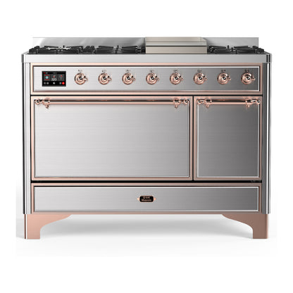 ILVE Majestic III 48" Stainless Steel Dual Fuel Range with 8 Burners and Griddle Solid Door Liquid Propane