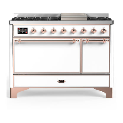 ILVE Majestic III 48" White Dual Fuel Range with 8 Burners and Griddle Solid Door Natural Gas