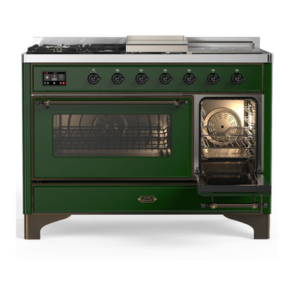 ILVE Majestic III 48" Emerald Green Dual Fuel Range with 5 Burners, Griddle and French Top Triple Glass Door Liquid Propane