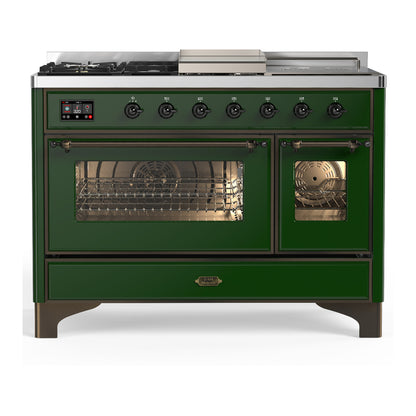 ILVE Majestic III 48" Emerald Green Dual Fuel Range with 5 Burners, Griddle and French Top Triple Glass Door Natural Gas