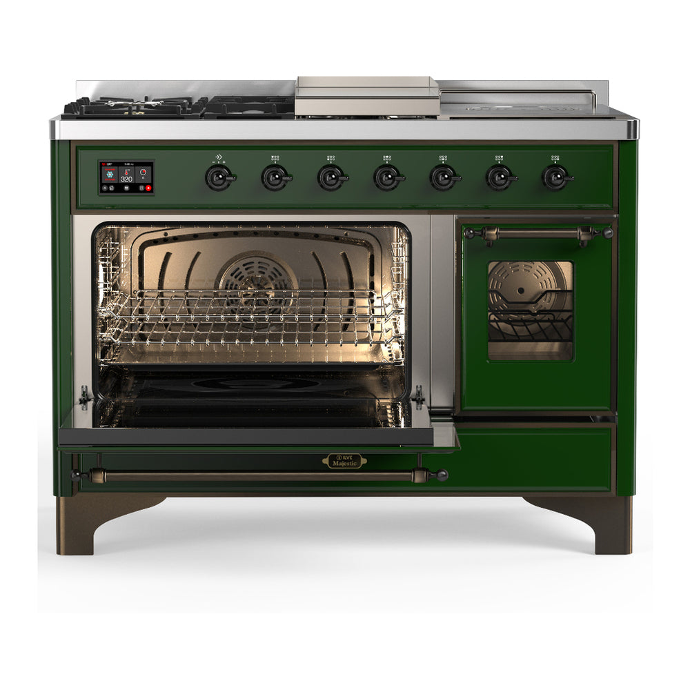 ILVE Majestic III 48" Emerald Green Dual Fuel Range with 5 Burners, Griddle and French Top Triple Glass Door Natural Gas