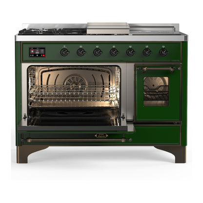 ILVE Majestic III 48" Emerald Green Dual Fuel Range with 5 Burners, Griddle and French Top Triple Glass Door Natural Gas