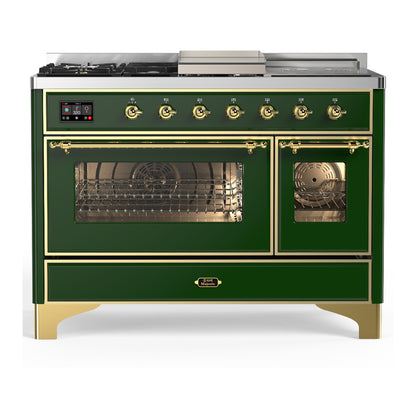 ILVE Majestic III 48" Emerald Green Dual Fuel Range with 5 Burners, Griddle and French Top Triple Glass Door Liquid Propane
