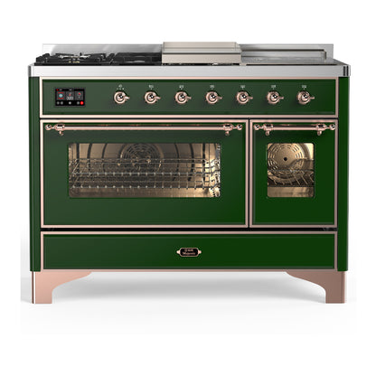 ILVE Majestic III 48" Emerald Green Dual Fuel Range with 5 Burners, Griddle and French Top Triple Glass Door Natural Gas