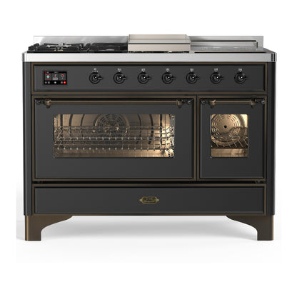 ILVE Majestic III 48" Graphite Matte Dual Fuel Range with 5 Burners, Griddle and French Top Triple Glass Door Natural Gas
