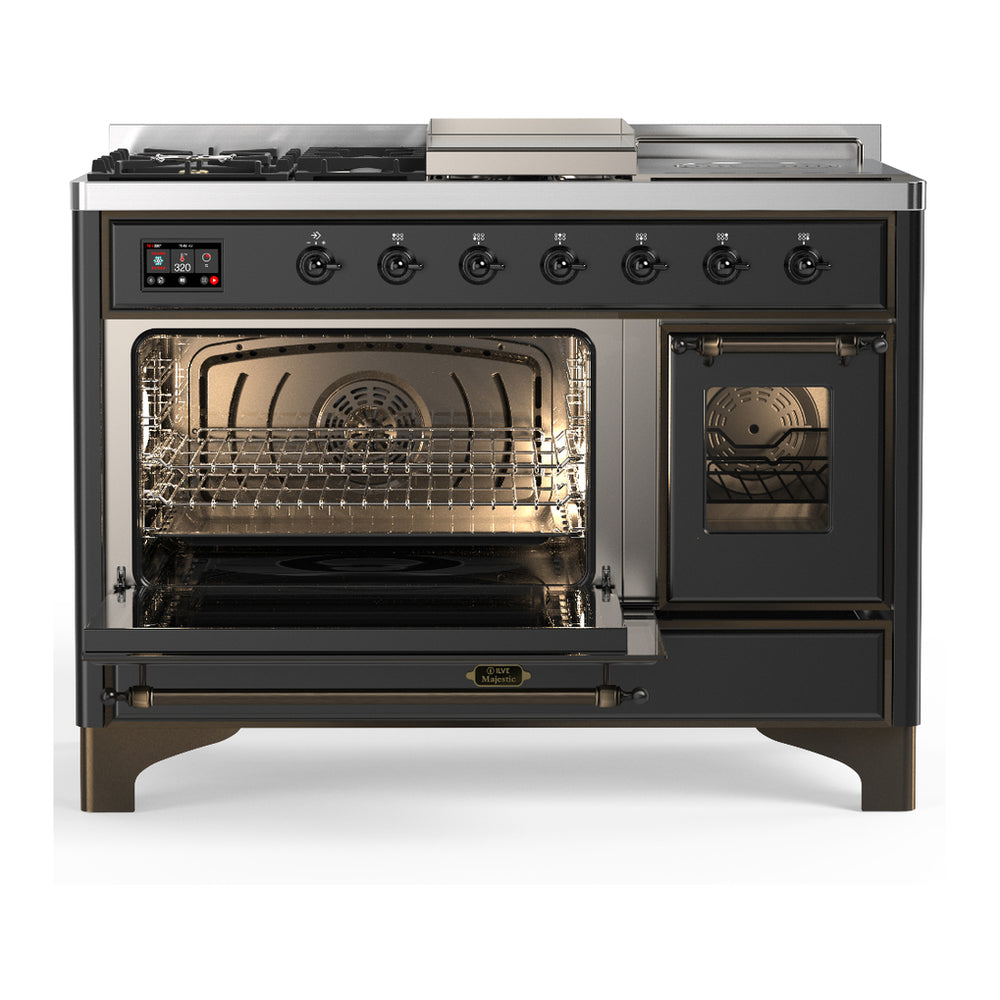 ILVE Majestic III 48" Graphite Matte Dual Fuel Range with 5 Burners, Griddle and French Top Triple Glass Door Natural Gas