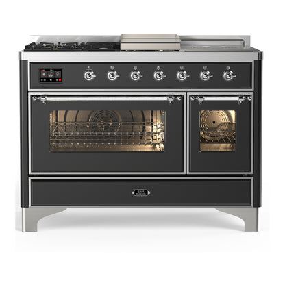 ILVE Majestic III 48" Graphite Matte Dual Fuel Range with 5 Burners, Griddle and French Top Triple Glass Door Natural Gas