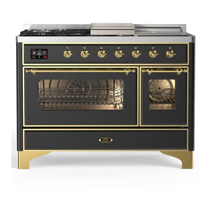 ILVE Majestic III 48" Graphite Matte Dual Fuel Range with 5 Burners, Griddle and French Top Triple Glass Door Natural Gas