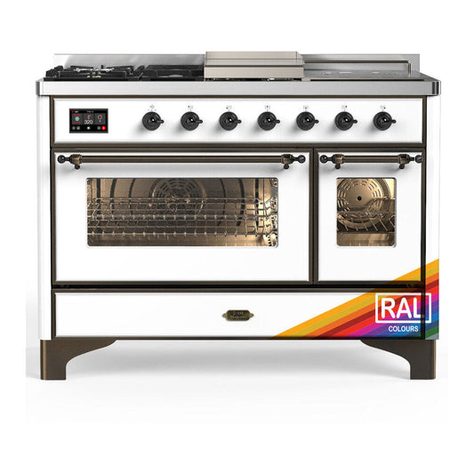 ILVE Majestic III 48" RAL Dual Fuel Range with 5 Burners, Griddle and French Top Triple Glass Door Liquid Propane