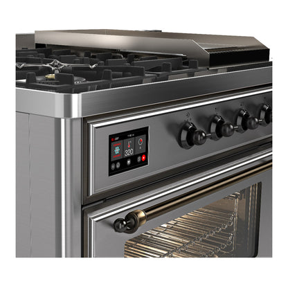 ILVE Majestic III 48" Stainless Steel Dual Fuel Range with 5 Burners, Griddle and French Top Triple Glass Door Natural Gas
