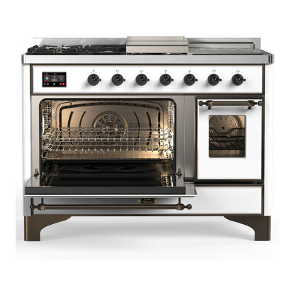 ILVE Majestic III 48" White Dual Fuel Range with 5 Burners, Griddle and French Top Triple Glass Door Liquid Propane