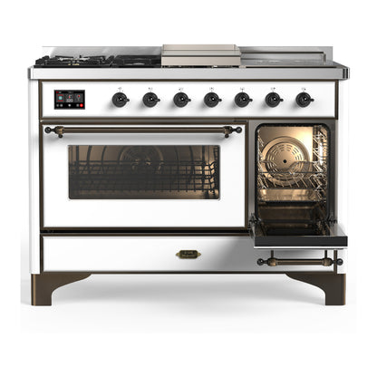 ILVE Majestic III 48" White Dual Fuel Range with 5 Burners, Griddle and French Top Triple Glass Door Liquid Propane