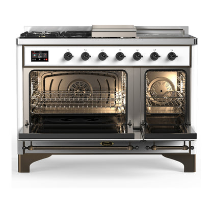 ILVE Majestic III 48" White Dual Fuel Range with 5 Burners, Griddle and French Top Triple Glass Door Natural Gas