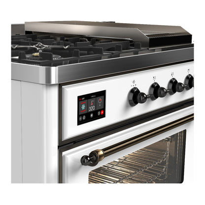 ILVE Majestic III 48" White Dual Fuel Range with 5 Burners, Griddle and French Top Triple Glass Door Natural Gas