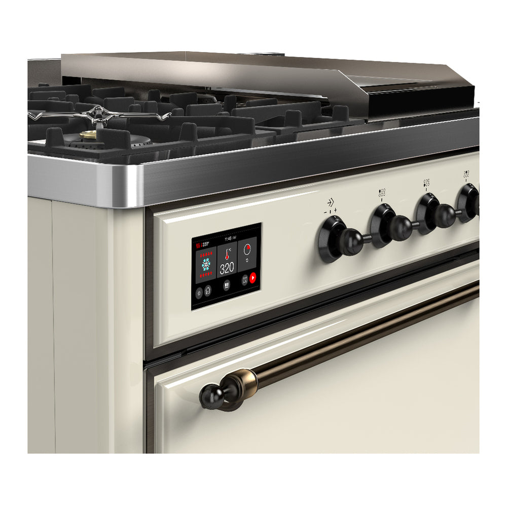 ILVE Majestic III 48" Antique White Dual Fuel Range with 5 Burners, Griddle and French Top Solid Door Natural Gas
