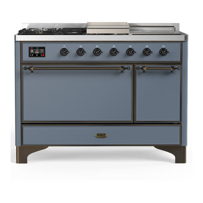 ILVE Majestic III 48" Blue Grey Dual Fuel Range with 5 Burners, Griddle and French Top Solid Door Liquid Propane
