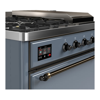 ILVE Majestic III 48" Blue Grey Dual Fuel Range with 5 Burners, Griddle and French Top Solid Door Liquid Propane