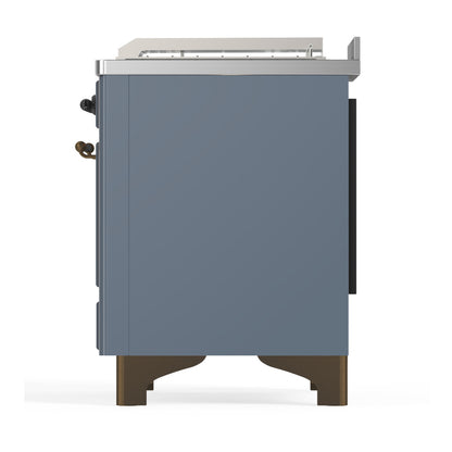 ILVE Majestic III 48" Blue Grey Dual Fuel Range with 5 Burners, Griddle and French Top Solid Door Liquid Propane