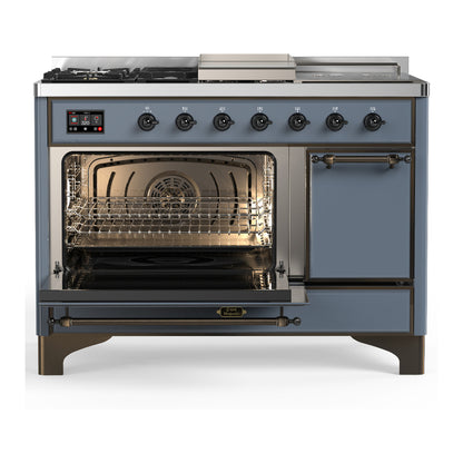 ILVE Majestic III 48" Blue Grey Dual Fuel Range with 5 Burners, Griddle and French Top Solid Door Natural Gas