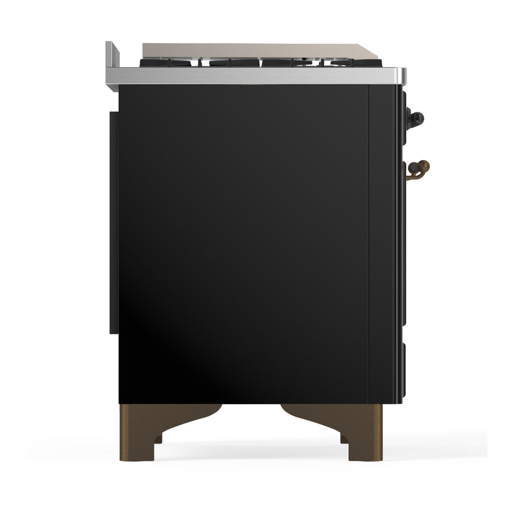 ILVE Majestic III 48" Glossy Black Dual Fuel Range with 5 Burners, Griddle and French Top Solid Door Liquid Propane