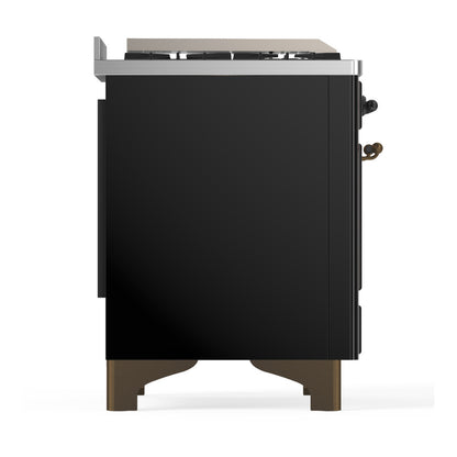 ILVE Majestic III 48" Glossy Black Dual Fuel Range with 5 Burners, Griddle and French Top Solid Door Natural Gas