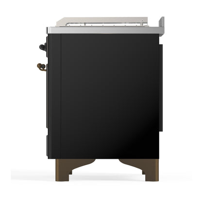 ILVE Majestic III 48" Glossy Black Dual Fuel Range with 5 Burners, Griddle and French Top Solid Door Natural Gas