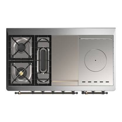 ILVE Majestic III 48" Burgundy Dual Fuel Range with 5 Burners, Griddle and French Top Solid Door Liquid Propane