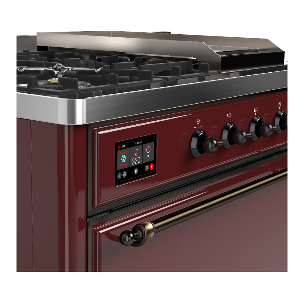 ILVE Majestic III 48" Burgundy Dual Fuel Range with 5 Burners, Griddle and French Top Solid Door Liquid Propane