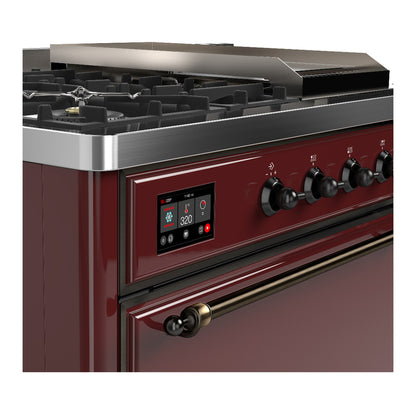 ILVE Majestic III 48" Burgundy Dual Fuel Range with 5 Burners, Griddle and French Top Solid Door Liquid Propane