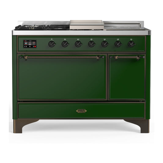 ILVE Majestic III 48" Emerald Green Dual Fuel Range with 5 Burners, Griddle and French Top Solid Door Liquid Propane